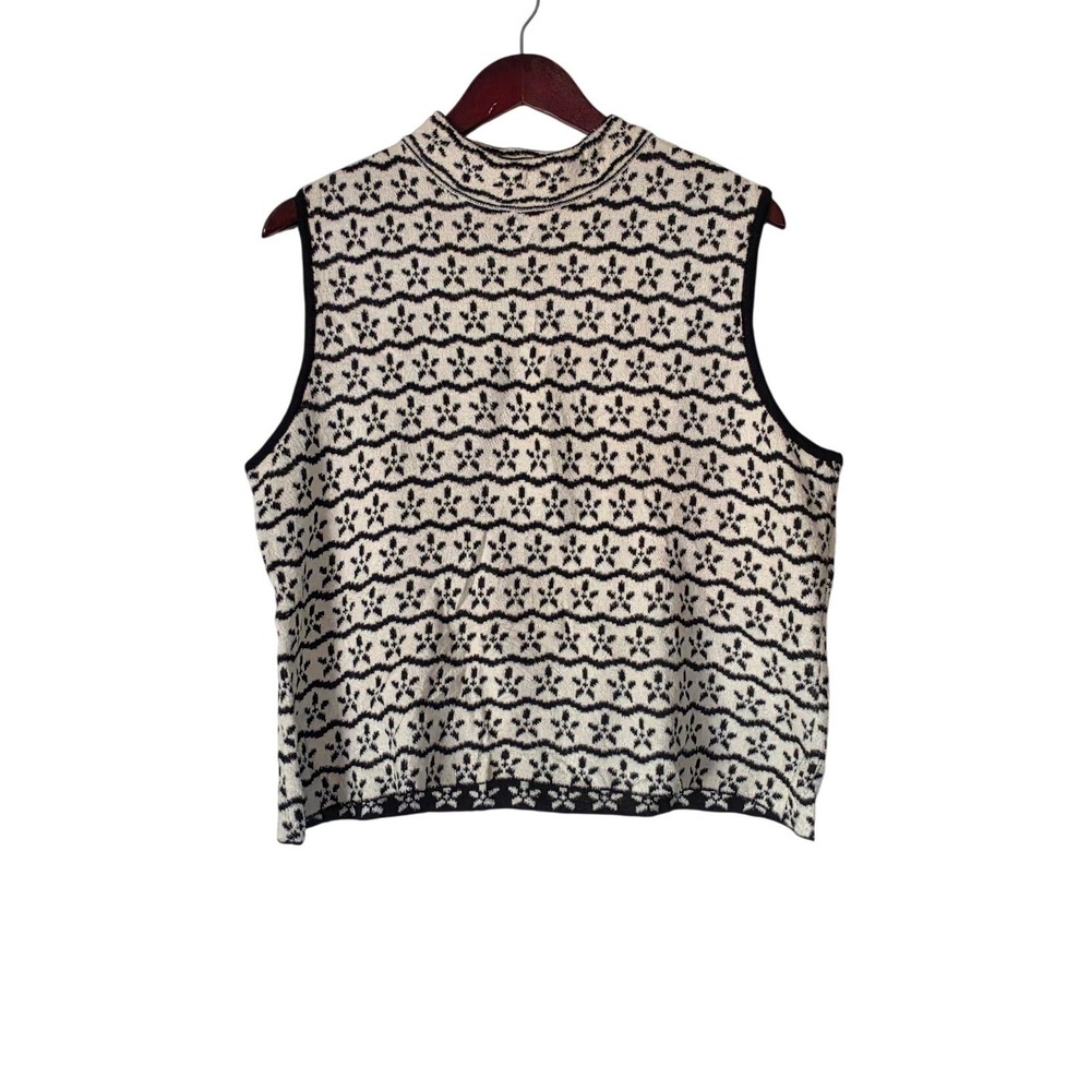 St. John Sport Marie Gray Wool Blend Fair Isle Sweater Vest Black Ivory Size L